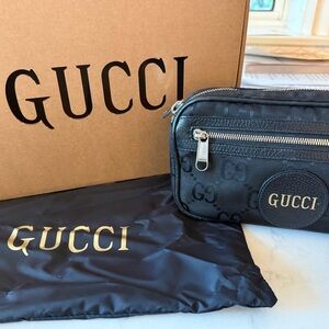 Gucci Black GG Monogram Off Grid  Canvas Belt Bag with Silver Hardware